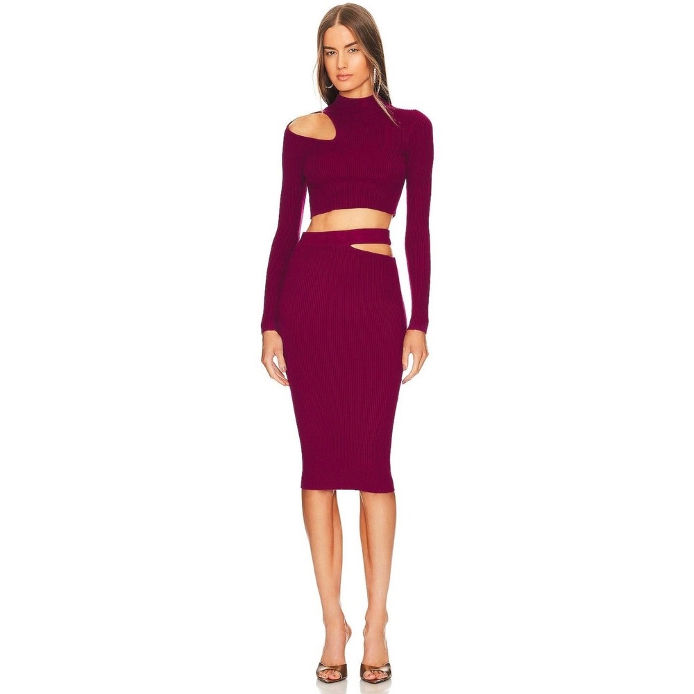 NWT Michael Costello x REVOLVE Annalisa Dark Raspberry Cutout Knit 2-Piece Set